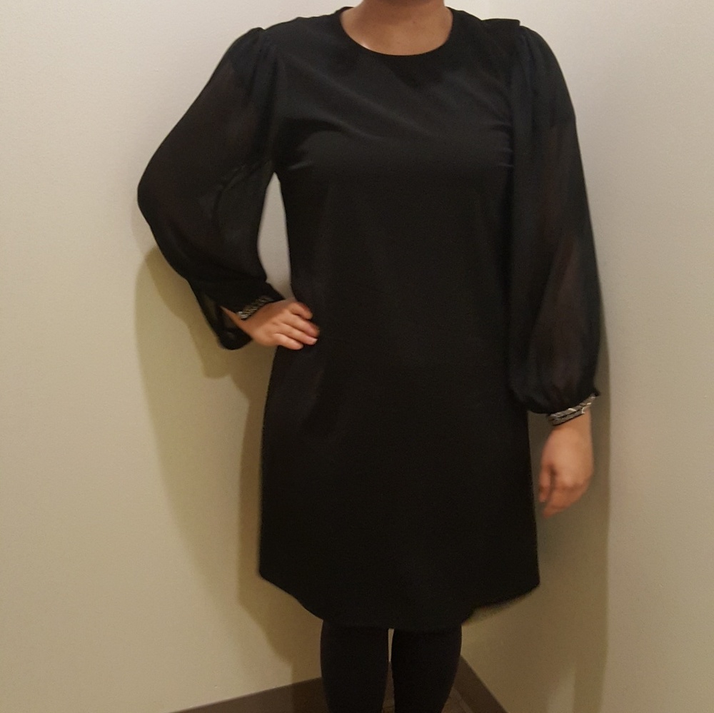 Black shift dress beaded sleeve